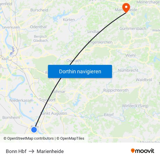 Bonn Hbf to Marienheide map