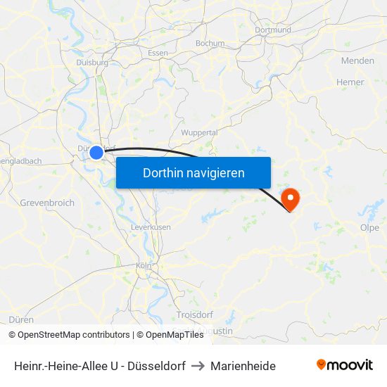 Heinr.-Heine-Allee U - Düsseldorf to Marienheide map