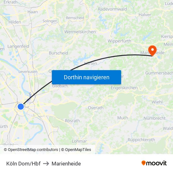 Köln Dom/Hbf to Marienheide map
