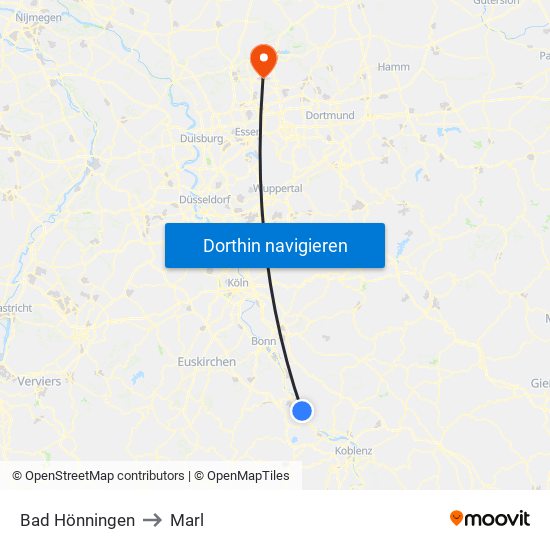 Bad Hönningen to Marl map