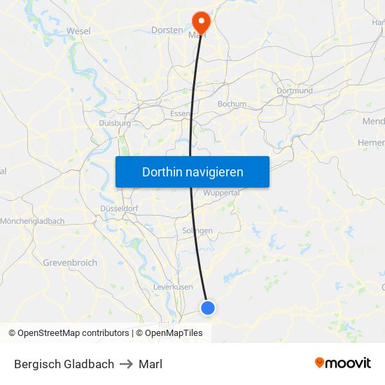 Bergisch Gladbach to Marl map