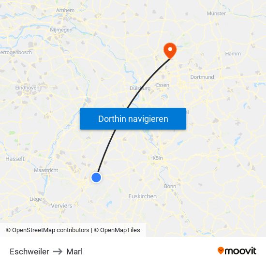 Eschweiler to Marl map