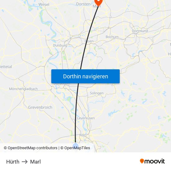 Hürth to Marl map