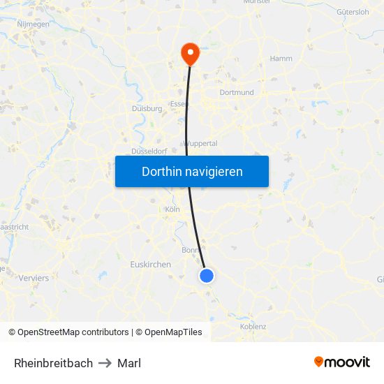 Rheinbreitbach to Marl map