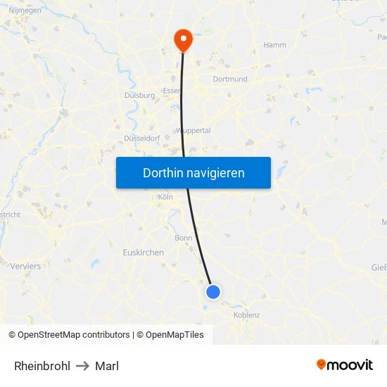 Rheinbrohl to Marl map