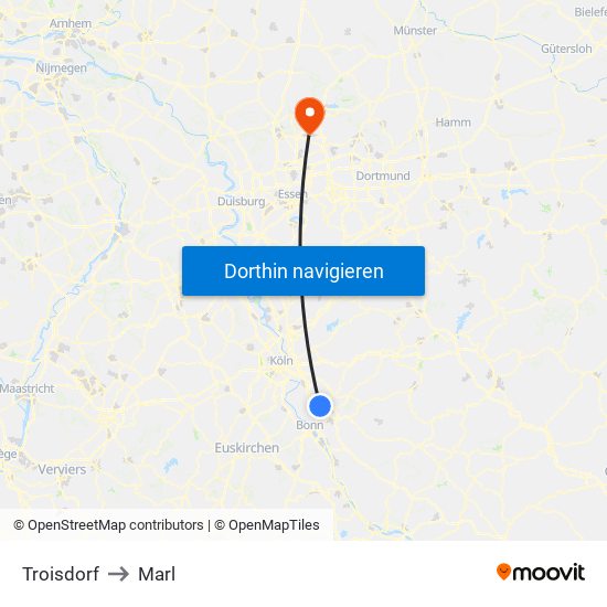 Troisdorf to Marl map