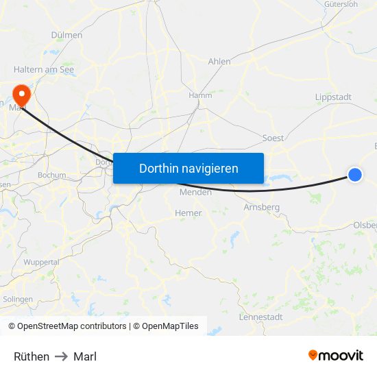 Rüthen to Marl map