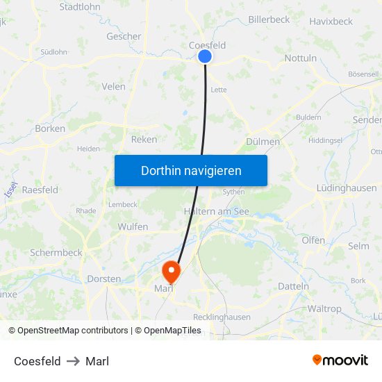 Coesfeld to Marl map