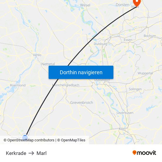 Kerkrade to Marl map