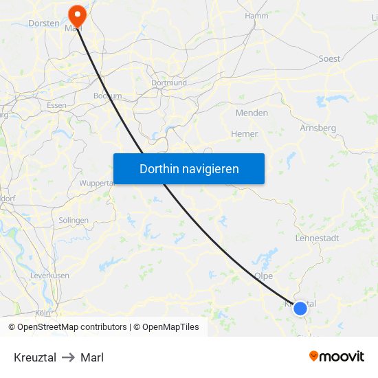 Kreuztal to Marl map
