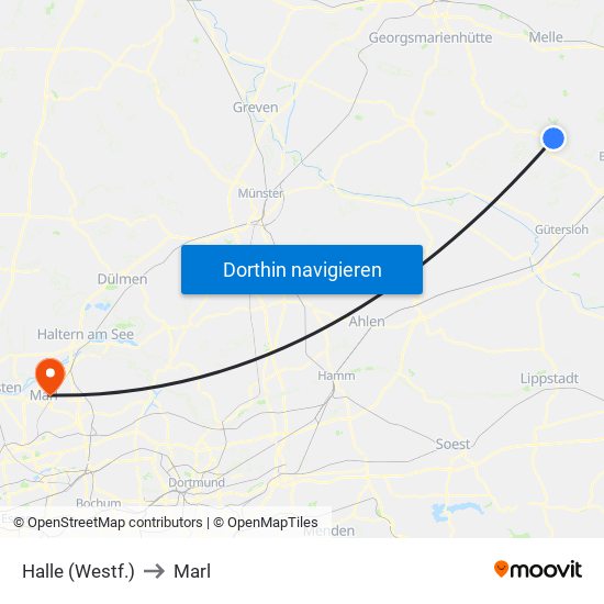 Halle (Westf.) to Marl map