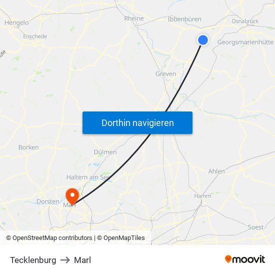 Tecklenburg to Marl map