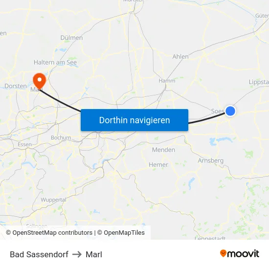 Bad Sassendorf to Marl map