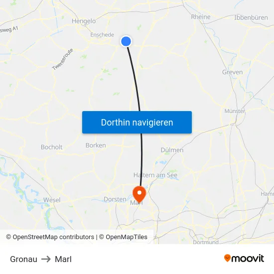 Gronau to Marl map