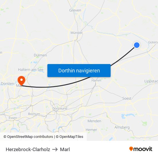 Herzebrock-Clarholz to Marl map
