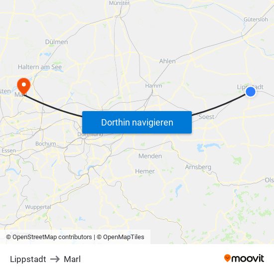 Lippstadt to Marl map