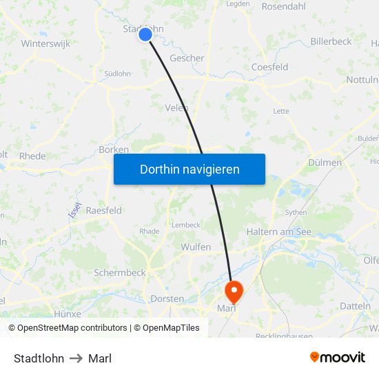 Stadtlohn to Marl map