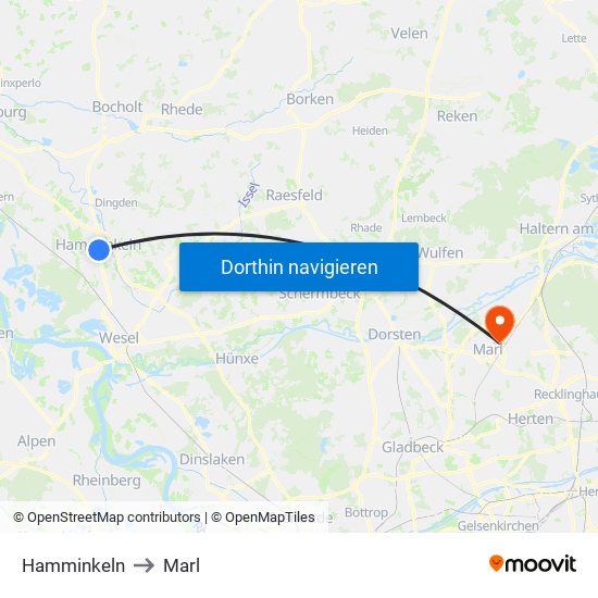 Hamminkeln to Marl map