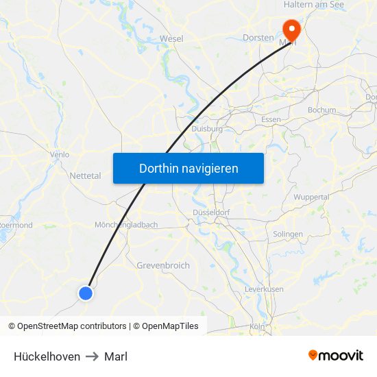 Hückelhoven to Marl map