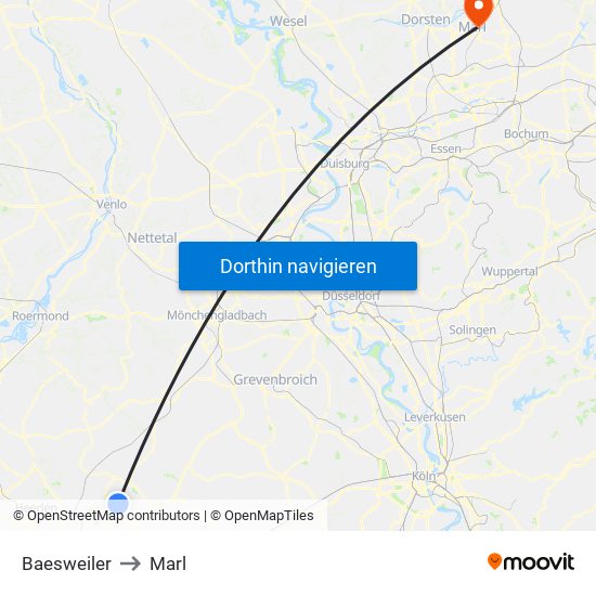 Baesweiler to Marl map