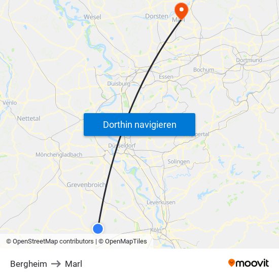 Bergheim to Marl map
