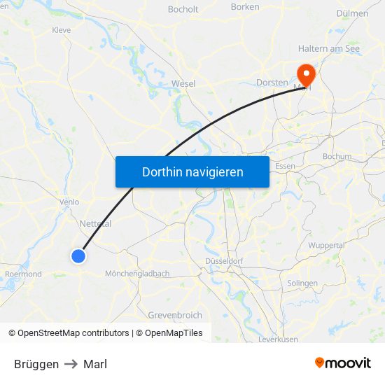 Brüggen to Marl map