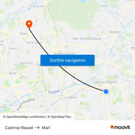 Castrop-Rauxel to Marl map
