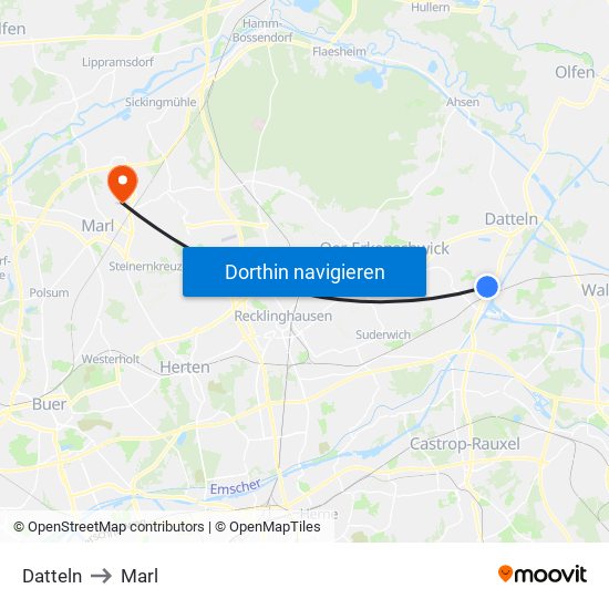 Datteln to Marl map