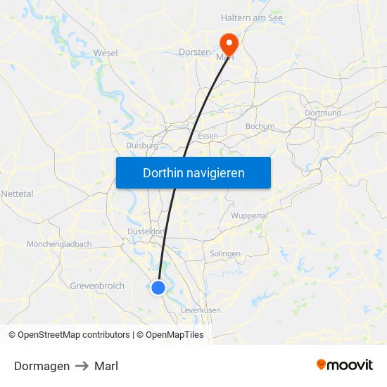 Dormagen to Marl map