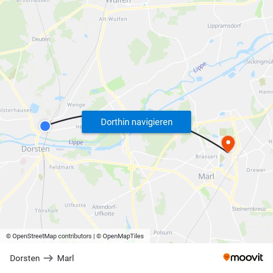 Dorsten to Marl map