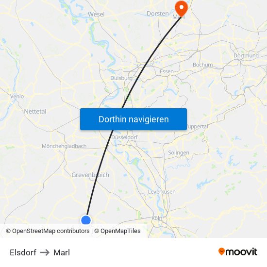 Elsdorf to Marl map