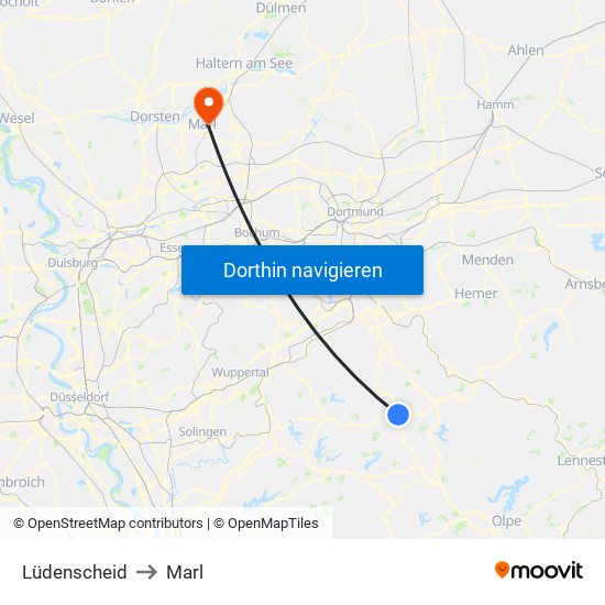 Lüdenscheid to Marl map