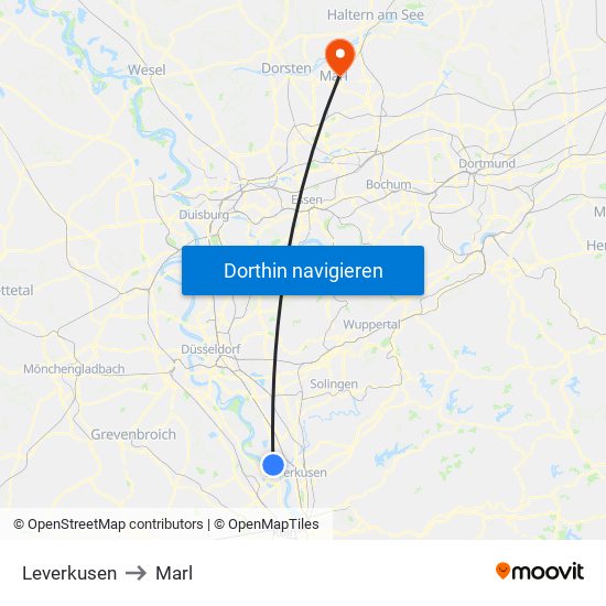 Leverkusen to Marl map