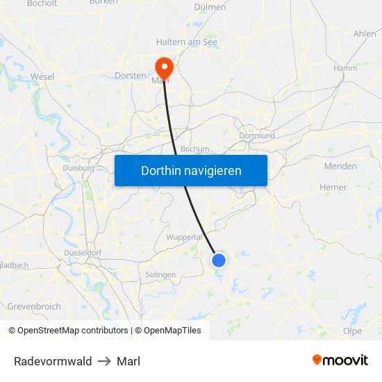 Radevormwald to Marl map