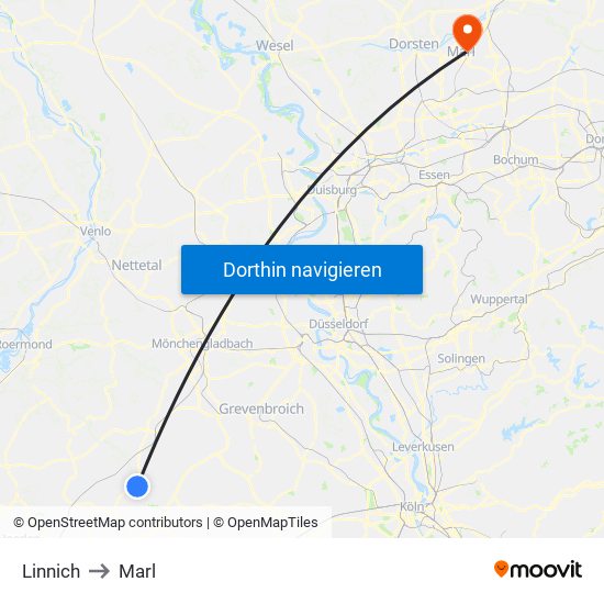 Linnich to Marl map