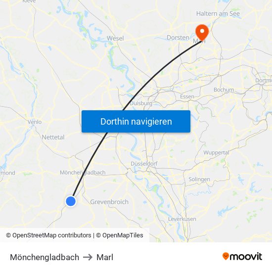 Mönchengladbach to Marl map