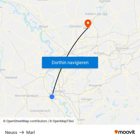 Neuss to Marl map