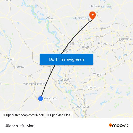 Jüchen to Marl map