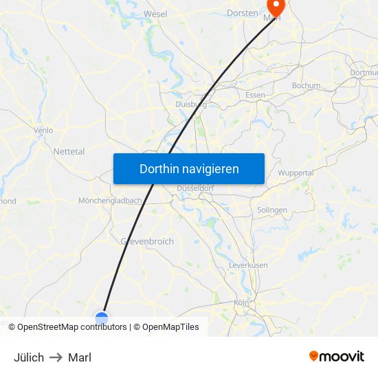 Jülich to Marl map