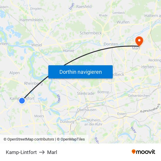 Kamp-Lintfort to Marl map