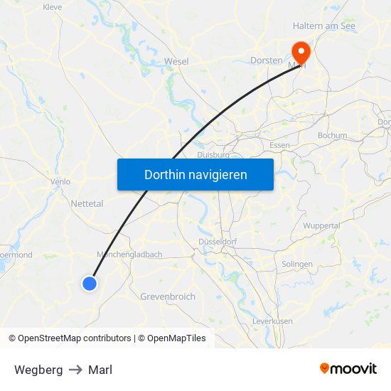 Wegberg to Marl map