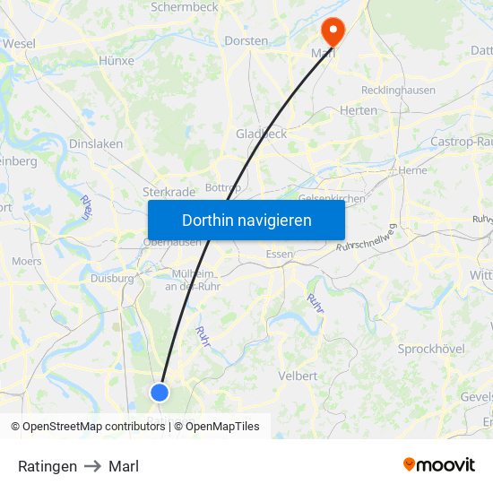 Ratingen to Marl map