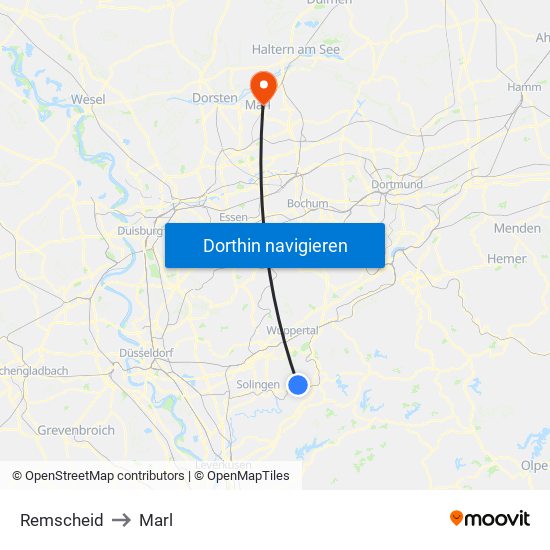 Remscheid to Marl map