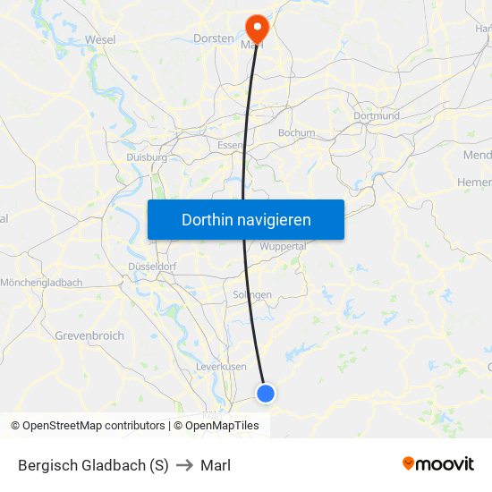 Bergisch Gladbach (S) to Marl map