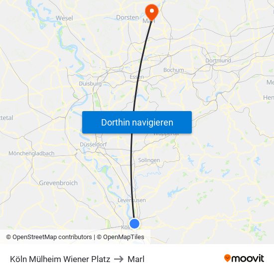 Köln Mülheim Wiener Platz to Marl map
