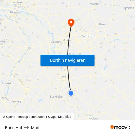 Bonn Hbf to Marl map