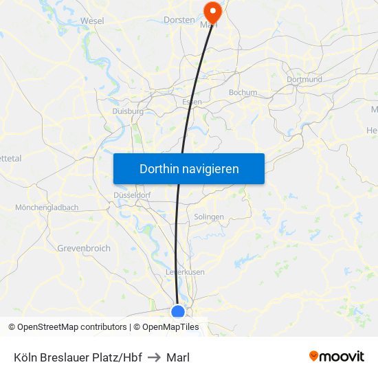 Köln Breslauer Platz/Hbf to Marl map