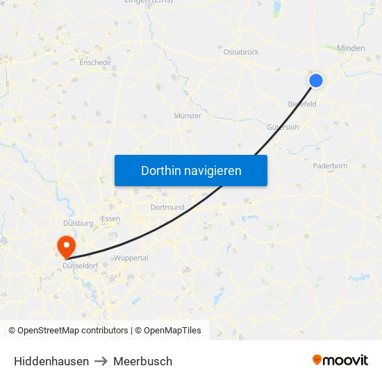 Hiddenhausen to Meerbusch map