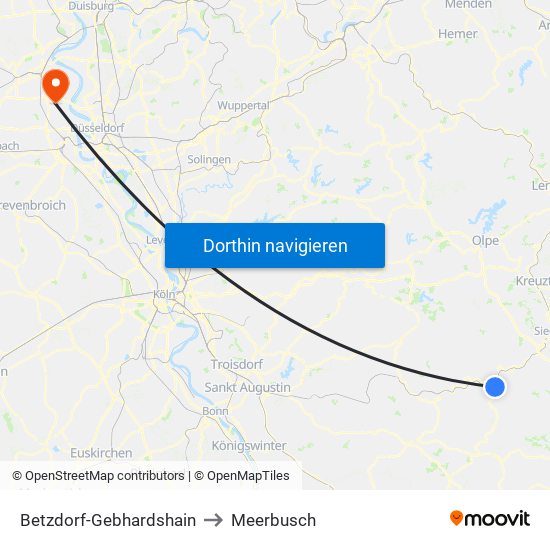 Betzdorf-Gebhardshain to Meerbusch map