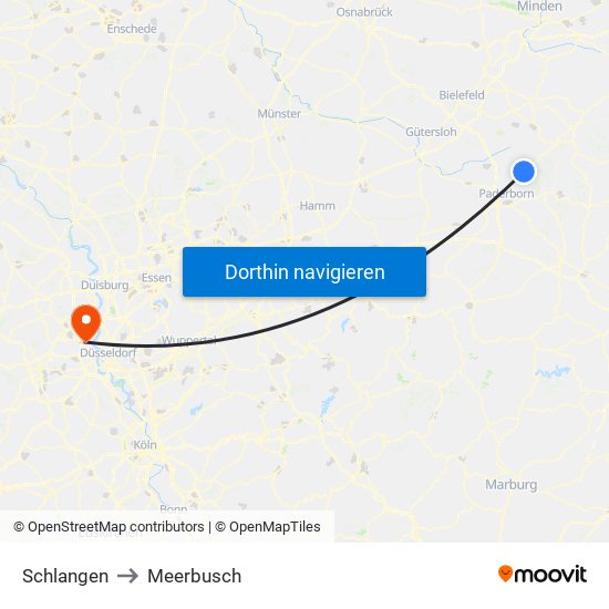 Schlangen to Meerbusch map